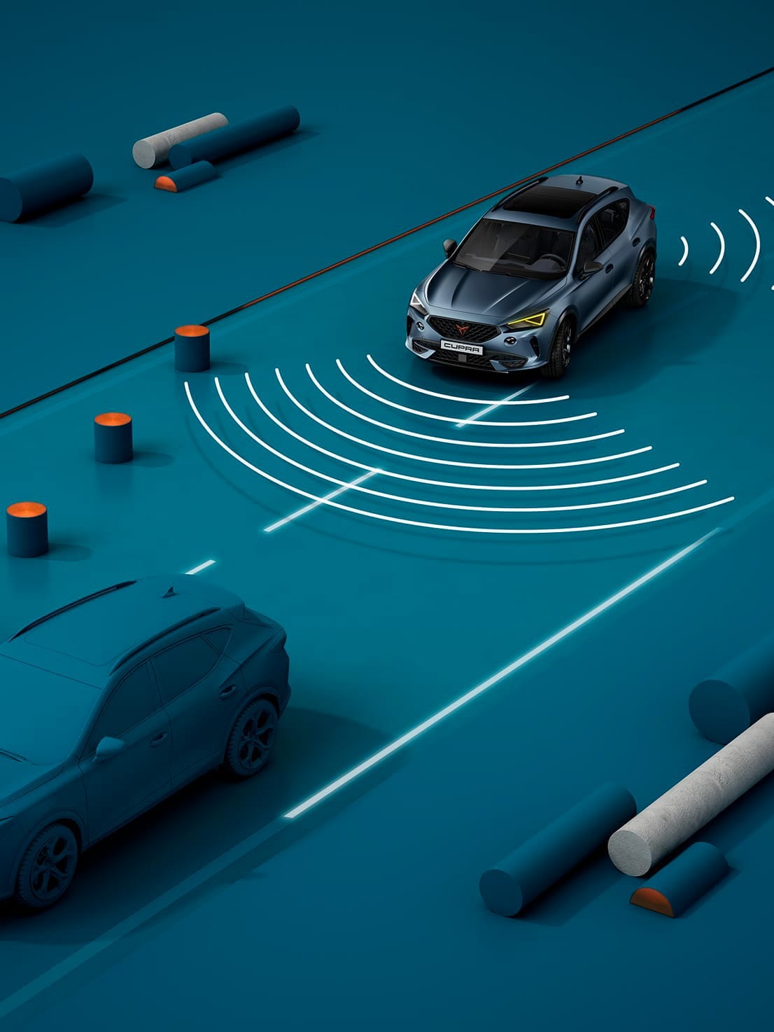 Sistema Travel Assist che prevede ostacoli durante la guida della nuova station wagon sportiva CUPRA Leon Sportstourer e-HYBRID Family