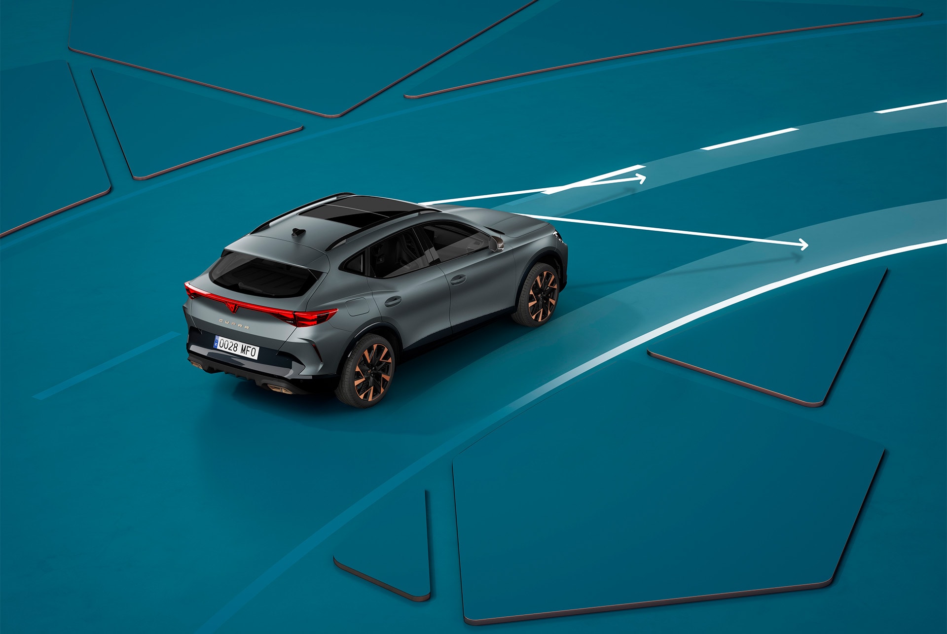 CUPRA Formentor 2025 lane assist plus demo, blue background visual demonstration.