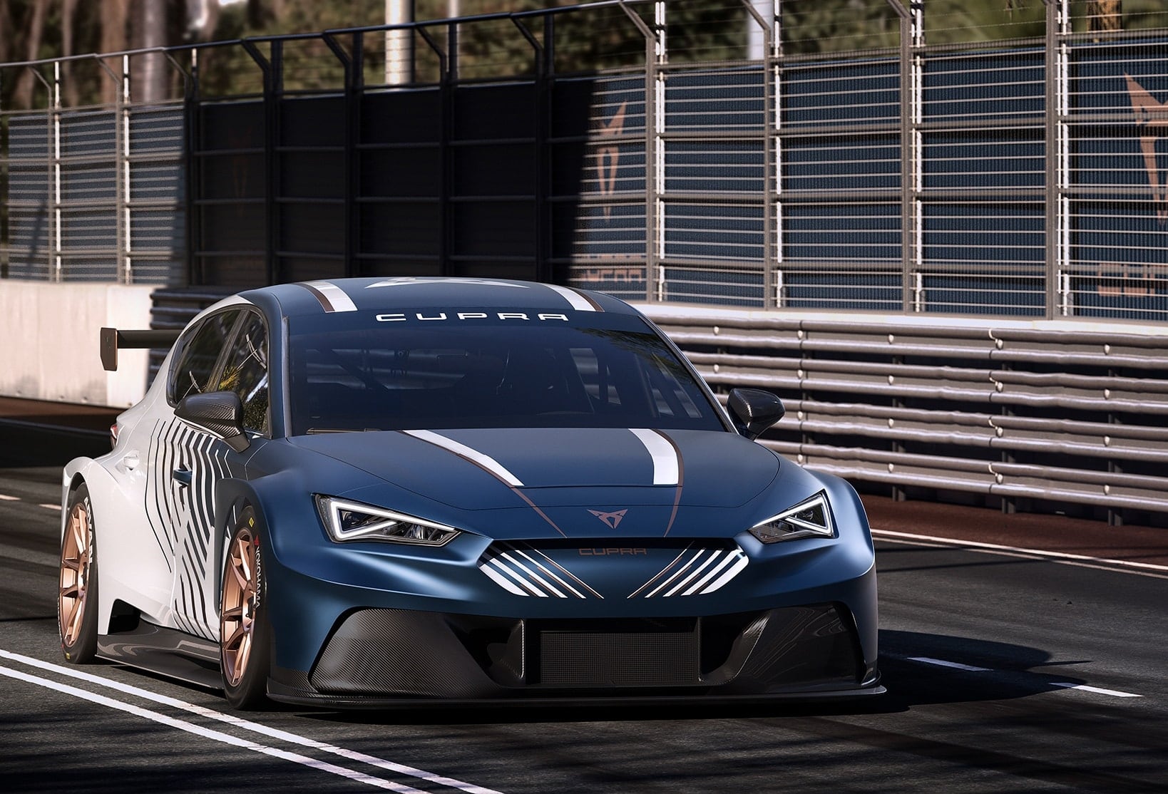 Auto elettrica da corsa: Nuova CUPRA Leon E-racer: design esterno - vista frontale