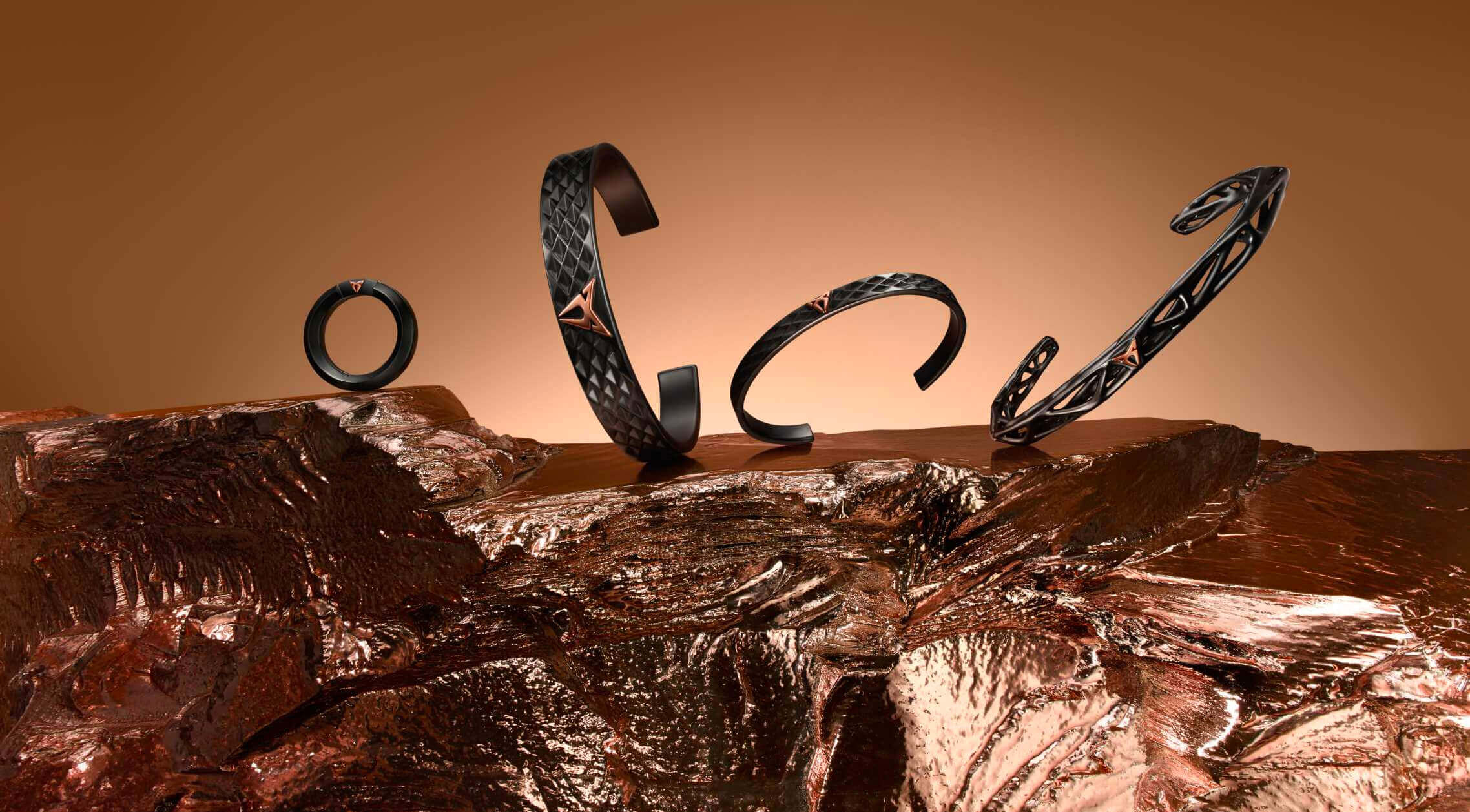 Progettata per i ribelli, gli innovatori, per chi ama le sfide e i sognatori, questa collezione di gioielli unisex combina uno dei metalli più rari e non convenzionali del pianeta, il rutenio, con il rame e l'oro rosa. Progettata per i ribelli, gli innovatori, per chi ama le sfide e i sognatori, questa collezione di gioielli unisex combina uno dei metalli più rari e non convenzionali del pianeta, il rutenio, con il rame e l'oro rosa.